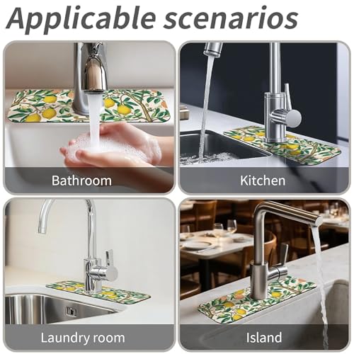 Kitchen Sink Splash Guard,Lemon tree-1 Faucet Mat Sink Gadgets-Super Absorbent Fast Drying Mat Drip Catcher for Kitchen, Bathroom,Sink Mat, Dish Drying Mat, Bathroom(15" X 5.5" ) - color: Lemon tree-1