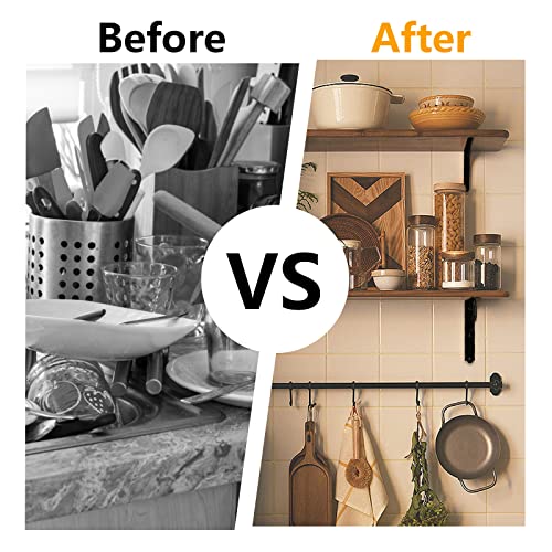 HOME MASTER HARDWARE Decorative Shelf Brackets 5x3-1/2 in Wall Mounted Floating Shelf Bracket L Heavy Duty Support Corner Brace Joint Right Angle Bracket for DIY Open Shelving with Screws Black 2 Pcs