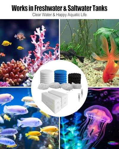 28 Pcs Replacement Filter Media Kit Fit for FX2 FX4 FX5 FX6 Aquarium Filters, Includes 6 Carbon Foam Pad, 4 Bio-Foam Pads, 6 Foam Block, 6 Water Polishing Pad, 2 Silicone Lube, 4 Media Bag