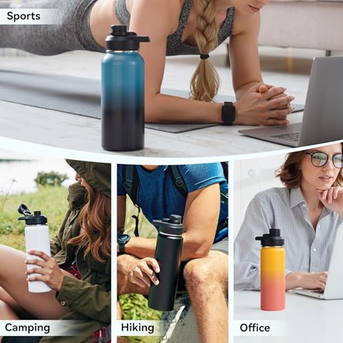 Fijinhom Insulated Water Bottle with Handle, 304 Stainless Steel Water Bottles with Wide Mouth, Double Wall Vacuum Sports Water Bottle, BPA Free, Keep Cold and Hot, 32 Ounces Blue&Black - color: Blue/Black, size: 32 Ounces