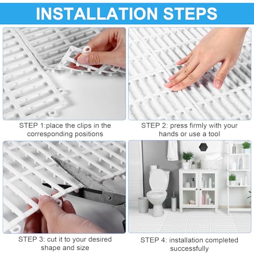30 Pcs Anti-Slip Drainage Tiles Interlocking Shower Floor Mats 12" x 12" Soft TPE Bathroom Splicing Mats with Drain Holes for Pool, Deck, Garage & Pet Areas(White) - color: White