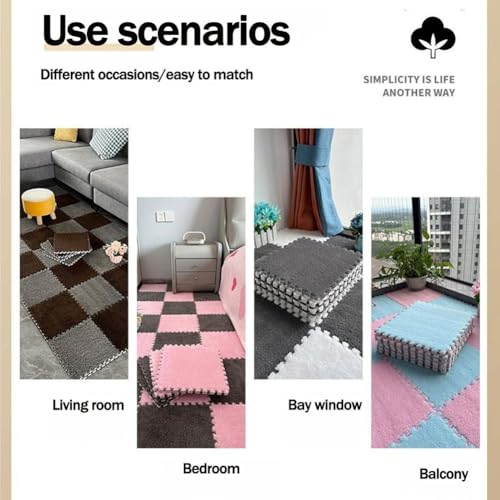 FYYSJW 10 Piece Plush Patchwork Foam Floor Mat, Soft Interlocking Floor Carpet Squares, Fluffy Puzzle Area Rug, 12 X 12 Inch,Blue+White+Gray - color: Blue+white+gray