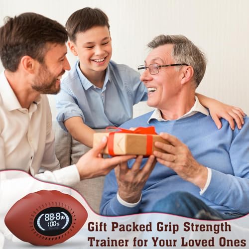 Digital Stress Relief Grip Ball for Adults & Kids, Grip Strength Tester, Hand Strength Gripper up to 220lbs, Forearm Strengthener with Progress Bars & Cheer Sound, Fitness Gift (Brown)