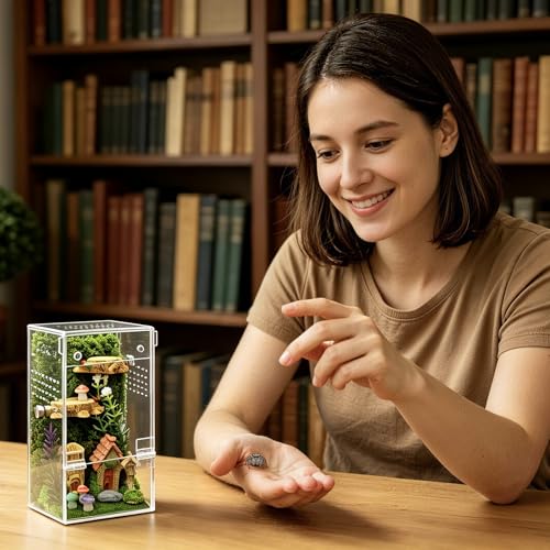 Jumping Spider Enclosure Kit,Escape Proof Reptile Tank,Praying Mantis Terrariums,Transparent Acrylic Complete Bug Habitat,Arboreal Tarantula Cribs Cage,Insect Starter Container,Critter Keeper