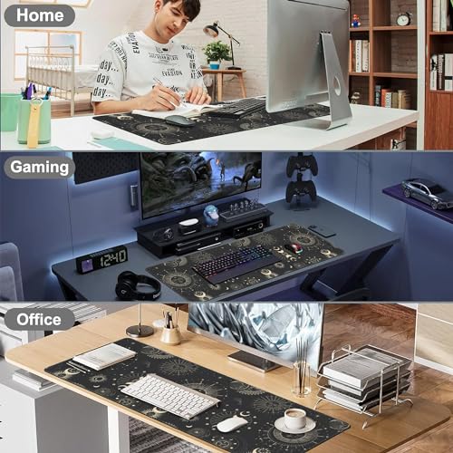 Phase of The Moon Desk Mat,Large Moon Phase Changes Gaming Keyboard Mouse Pad,Non-Slip Rubber Base Desk Pad Thick Stitched Edges Waterproof Mousepad Mouse Mat 31.5"x11.8" - color: Phase of the Moon