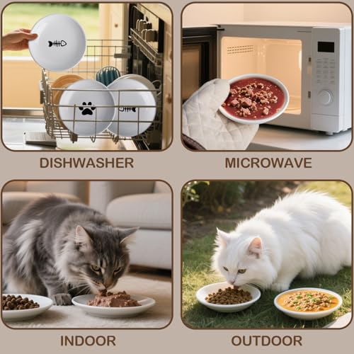 Cat Food Bowl Set of 6, Ceramic Cat Bowls, Anti Whisker Fatigue Cats Bowl Set,5.9 Inches Shallow Wide Kitten Plates for Wet/Dry Food, Indoor Pets (Fish Bone)