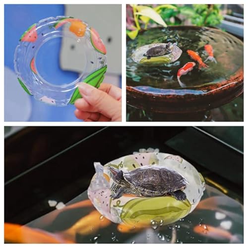 5 Pack 4.3 Inch Inflatable Turtle Swimming Ring Turtle Floating Platform Toy Small Animal Floaties Swimming Ring Basking Rest Dock for Turtle Tortoise (Fruit)