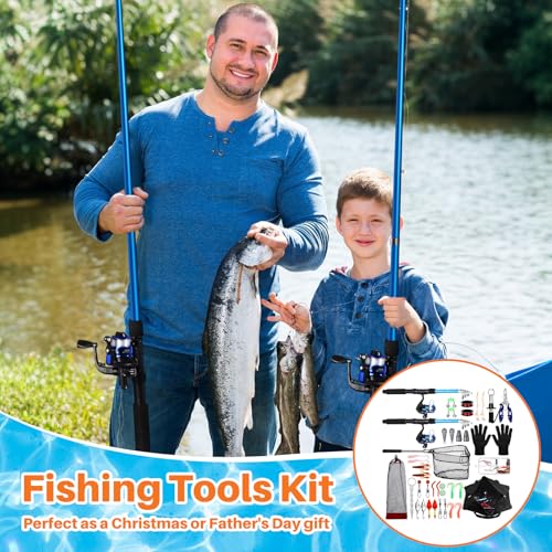Telescopic Fishing Rod and Reel Combo, 6.89ft 2pcs Collapsible Rod with Plier Lip Gripper Lures Carrier Bag Pre-Loaded Spinning Reel Saltwater Freshwater Fishing Pole Kit