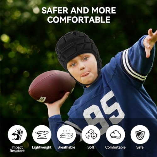 KRUI Soft Shell Helmet for 7v7 Flag Football and Rugby, Youth and Adults - color: Black, size: Large —— 21"-23"head circumference