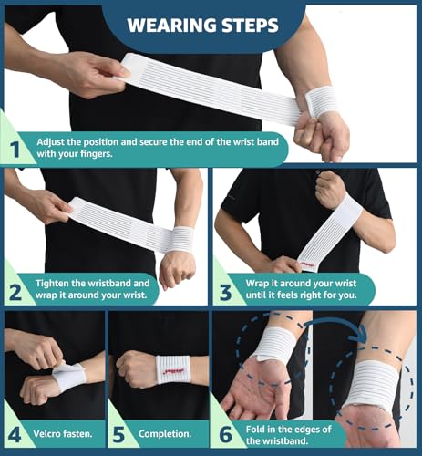 2-Pack High-Elastic Wrist Support Straps Wrist Compression Bandage - Wrist Wraps Wristbands for Carpal Tunnel Arthritis Tendonitis Weightlifting Tennis Basketball - Breathable Soft (White) - color: White