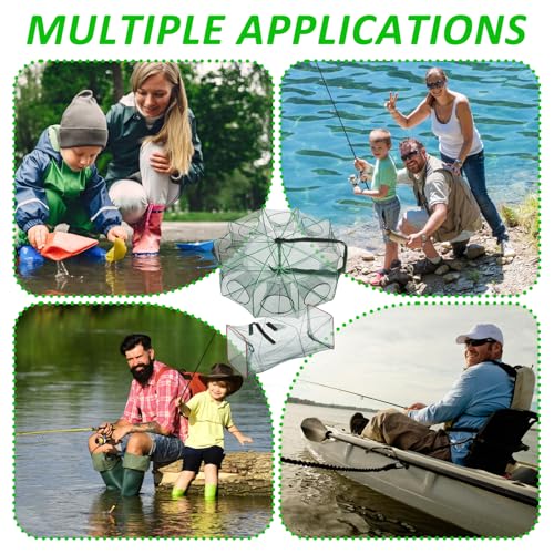 2PCS Fishing Bait Trap Crab Net 10 Holes and 2 PCS Square Crab Crawfish Trap Fishing Trap for Minnow Crawfish Shrimp Crawdad with Rope Large Fishing Net for Bait Fish