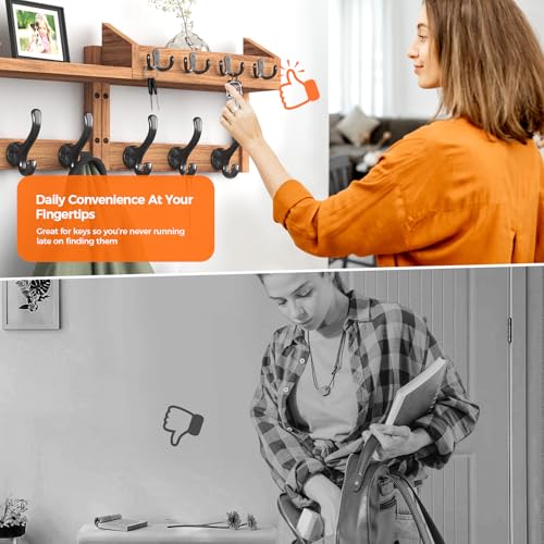Evermagin 29" Coat Rack Wall Mount with Shelf & 11 Hooks, Entryway, Brown - color: Brown, size: 29 inch