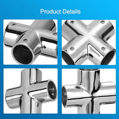 Boat Handrail Fitting 90 Degree 4-Way Cross Tube Pipe Connector for 1" Round Tubing, 316 Stainless Steel Pipe Joint, Marine Grade Pipe Fitting (2-Pack) - size: 1 Inch