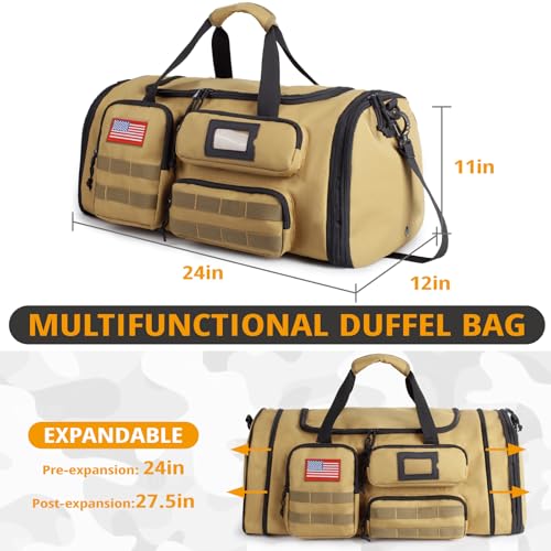 Expandable Gym Bag for Men,Tactical Large 3-in-1 Travel Duffle Backpack Bag - color: Brown