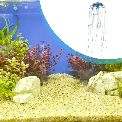 Fish Tank Jellyfish Decoration, Silicone Fluorescent Jellyfish Glow Ornaments for Aquarium, 2.3x5.9inch(Blue)