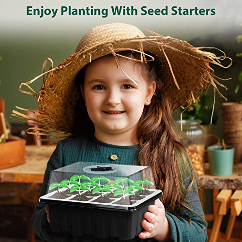 10 Pack Seed Starter Tray Kit, 120 Cells Seedling Starter Trays with Humidity Dome and Base Greenhouse Growing Trays, Reusable Seedling Tray with Garden Tools Labels (Black) - color: Black, size: 10 pack