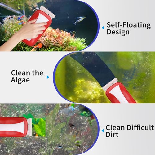 Aquarium Magnet Glass Cleaner Brush,Glass Fish Tank Algae Brush Cleaning Tool, with Two Algae Scraper,Floating Design Brush,Easy to Clean,Suitable for 1/8 to 1/3 Inch Fish Tank(Small)