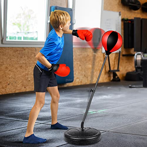 Punching Bag Set Toy with Boxing Gloves, Ideal Birthday for Kids Ages 3-8+ - color: Red