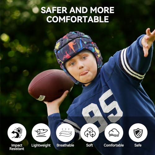KRUI Soft Shell Helmet for 7v7 Flag Football and Rugby, Youth and Adults - color: Dinosaur, size: Large —— 21"-23"head circumference