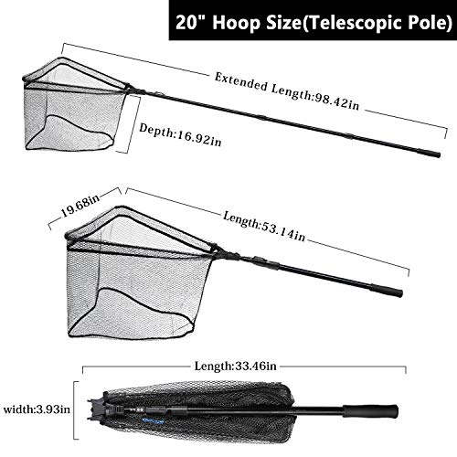 SAN LIKE Fishing Net Fish Landing Net Collapsible Fish Net with Anti-Slip Telescoping Rubber Pole Handle for Kids Adults in Saltwater Freshwater Multi-Size Extending to 37/42/43/51/69/71/89/98inch - color: Fiberglass pole,length 53.14" to 98.42"
