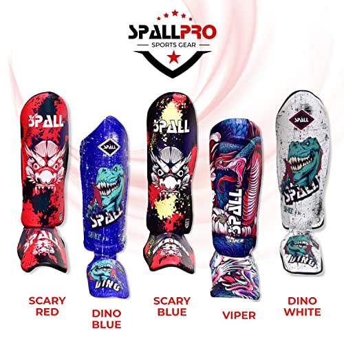 Spall Pro US Muay Thai Guards Shin Guards for Kickboxing Martial Arts BJJ Boxing Sparring with MMA Foot Protector (Medium, Scary Blue)