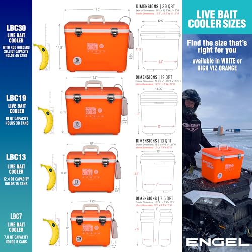 Engel Live Bait Cooler Box with 2nd Gen 2-Speed Aerator Pump - Portable Fishing Station & Minnow Bucket for Shrimp & Other Live Fish with Aerator - ENGLBC-N