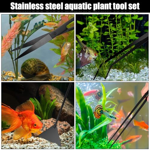 Aquarium Aquascaping Tool Stainless Steel Aquascape Tools Kit 4 in 1 Anti-Rust Fish Tank Starter Kit with Tweezers Scissors Spatula for Aquarium Plants (Black) - color: Black