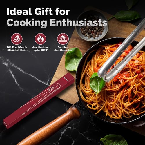 Precision Serrated Non-Slip Tips Cooking Tongs 2 Set (11.5" & 13.5"), 18/8 Stainless Steel Metal Tong, Light but Durable, Easily Control Kitchen Tweezer Tongs for Frying, Plating, BBQ