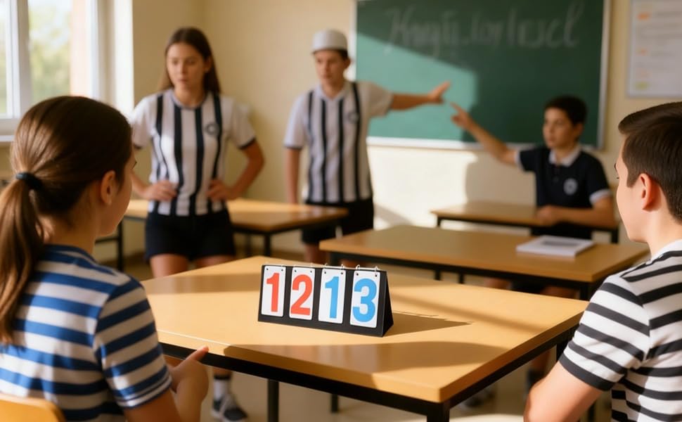 Scoreboard, 4-Digit Portable Flip Scoreboard for Tabletop, Red and Blue Numbers, 6.3 x 15 in / 16 x 38 cm, for Tennis, Basketball, and All Sports Games