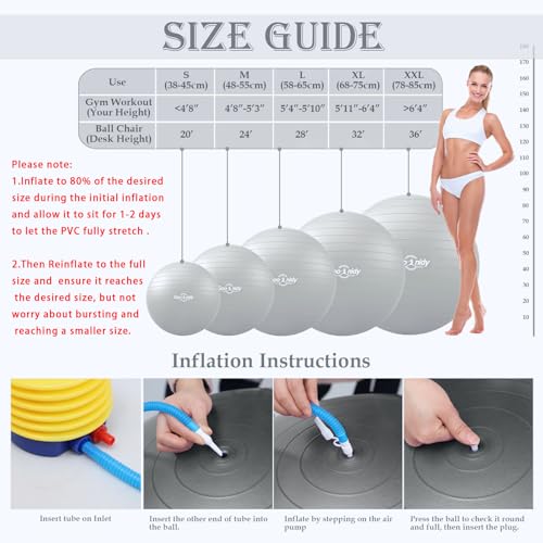 Soft Exercise Ball, Yoga Pregnancy Ball Chair, Pilates Equipment with Pump - color: Gray, size: M(19-22inch/48-55cm)