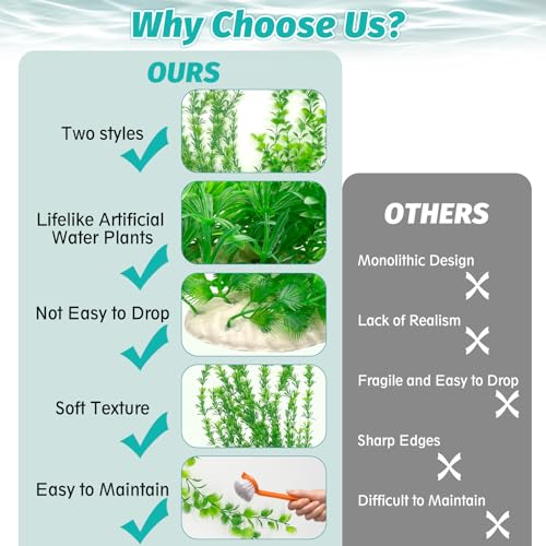 23" Tall Aquarium Plastic Plants - 2 Pack Soft Fish Tank Decor, Artificial Green Grass Cluster for Aquariums, Safe Bendable Underwater Plants(Green Style B)