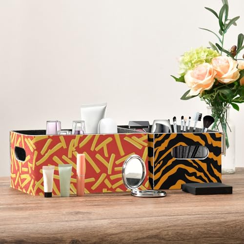 Storage Baskets Felt Foldable Storage Cube Shelf Bins Organizer Box for Kids Toys Office Bedroom Closet Babies Nursery 2-Pack French Fry Art Tiger Print