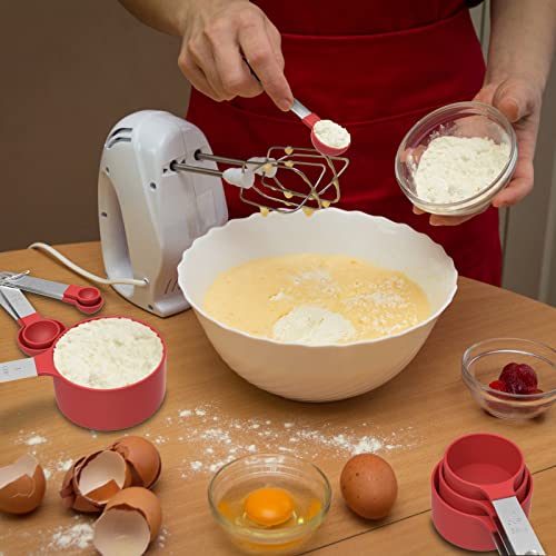 Measuring Cups & Spoons Set, Stackable Cups and Spoons, Nesting Measure Cups with Stainless Steel Handle, Kitchen Gadgets for Cooking & Baking (Red) - color: Red