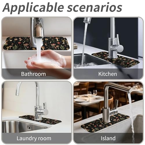 Kitchen Sink Splash Guard,small mushrooms flowers-1 Faucet Mat Sink Gadgets-Super Absorbent Fast Drying Mat Drip Catcher for Kitchen, Bathroom,Sink Mat, Dish Drying Mat, Bathroom(15" X 5.5" ) - color: small mushrooms flowers-1