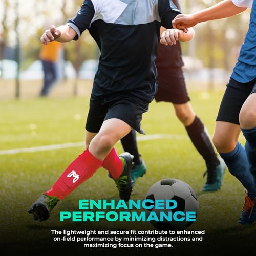 MediCaptain Mini Shin Guards Soccer – Built in Shin Pad Sleeves for Mens, Women, Teens - Small Shin Guards - Lightweight, Breathable Shin Defender Leg Protection - color: Red, size: Mini (3.9 x 2.4 in)