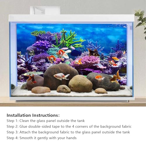 YongFoto Ocean Theme Fish Tank Background 36x14 inch Coral Seaweed Reef Rock Tropical Fish Underwater Sea World Polyester Backdrop Reptile Habitat Terrarium Aquarium Background