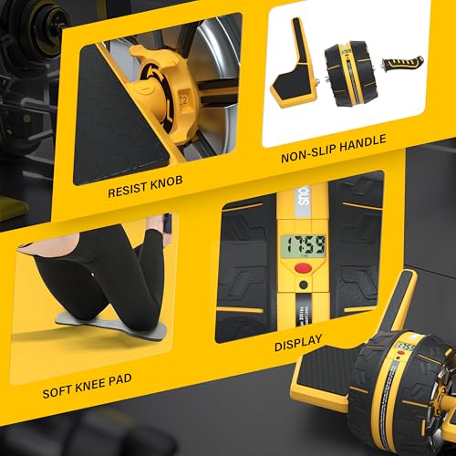 SNODE Ab Roller Wheel with Elbow Support, 3 Levels Resist, Dual Mode, Ab Wheel for Core Workout, Automatic Rebound Sytem,Spring Steel Sheet