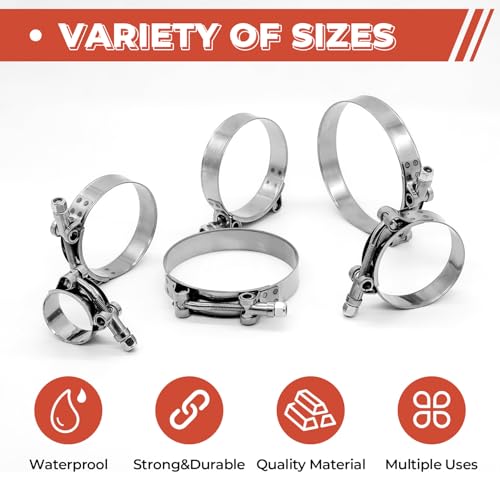 12 Pack 1.75 inch T-Bolt Hose Clamps, Stainless Steel_304 Working Range 51mm-59mm for 1.75" Hose ID, Turbo Intake Intercooler Clamp for Automotive - size: 2.00" - 2.32"(51mm - 59mm), style: 12 Pack