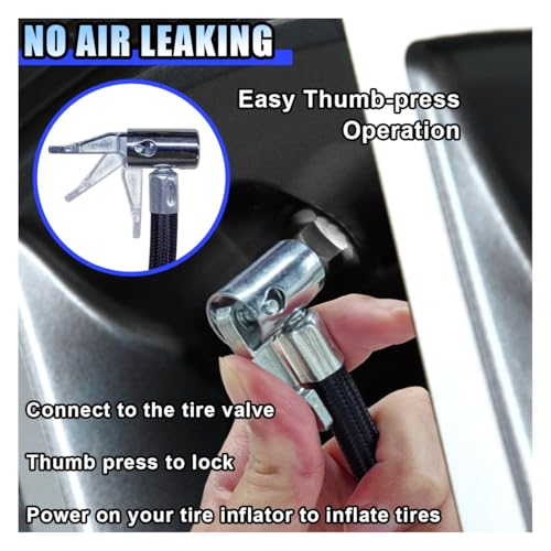 BDZMC Car Tire Inflator Hose Adapter, High-Pressure Air Compressor Hose, Lock-on Air Chuck Connector Extension Tube with Converting Nuts, Quick-Inflation Hose for Tire Pump