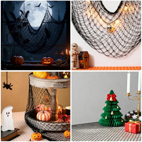 2 Pack Decorative Fishing Net, 5x10 ft Large Black Cotton Fish Net Decor for Wall, Photo Display Nautical Mermaid Pirate Ocean Themed Beach Halloween Under the Sea Party Decorations