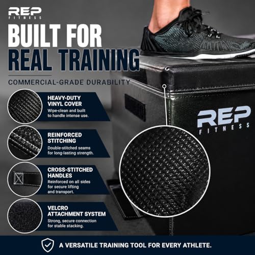 REP Fitness Stackable Soft Foam Plyo Box Set, Adjustable Plyometric Jump Box for Home Gym Workouts, Plyometric Jumping Platform for Exercise, Step Training, HIIT & CrossFit - style: 4", 20" and 24"