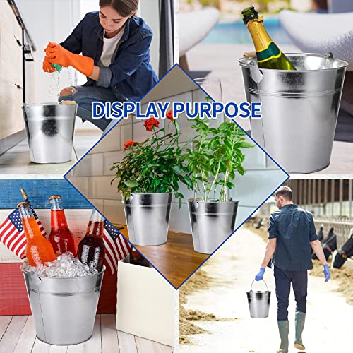 12 Pcs 9 Quart Large Galvanized Metal Buckets with Handle Inch Heavy Duty Stainless Steel Pails Round Pail for Party Wedding, Crafts, Utensils, Table Centerpieces (Silver) - color: Silver