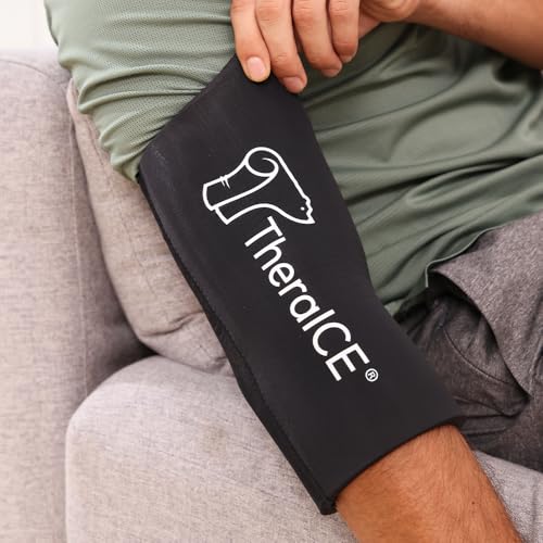 TheraICE Elbow Ice Pack Wrap, Tennis Elbow Compression Sleeve, Women & Men | Reusable Gel Cold Compression Therapy Soothes Golfers Elbow, Tendonitis and Cubital Tunnel , Flexible Slip-On Sleeve - color: Black, size: Large/X-Large