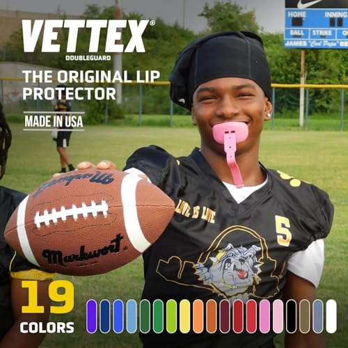 Vettex DoubleGuard Youth Mouth Guard with Lip Protection, Scarlet Red | Football, Lacrosse, MMA, Boxing, Adjustable Helmet Strap, Braces Friendly, 2 Breathing Channels, NCAA & NFHS Certified - color: Scarlet Red