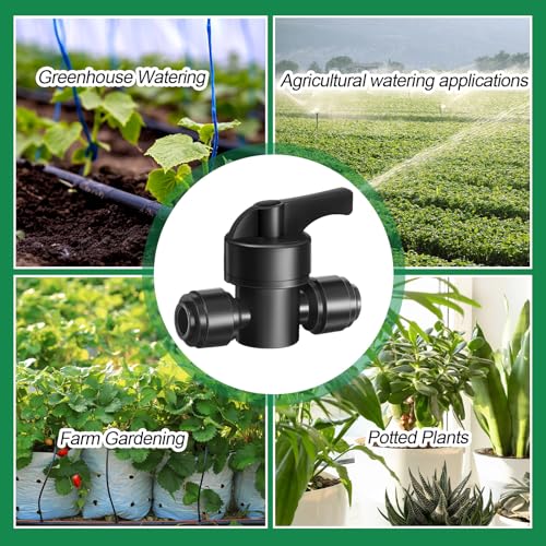 30 Pcs 1/4" Drip Irrigation Tee Connectors for Tube Quick Connect Parts Fittings for 1/4 Inch(6.35mm) Tubing or Sprinkler(Pom,Shut off Ball Valve,Black) - size: Black, style: Shut Off Ball Valve