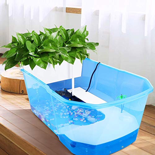 Plastic Turtle Tank Reptile Habitat Pet Terrariums Turtles Tank Aquarium Terrapin Topper Basking with Platform Plants,Durable,Safe, Non-Toxic(Blue) - color: Blue