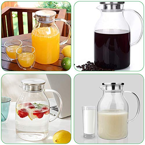 88OZ Glass Pitcher with Lid and Spout - High Heat Resistance Pitcher for Hot/Cold Water & Iced Tea (2.6L) - color: L 2.6L, size: 88 Ounces