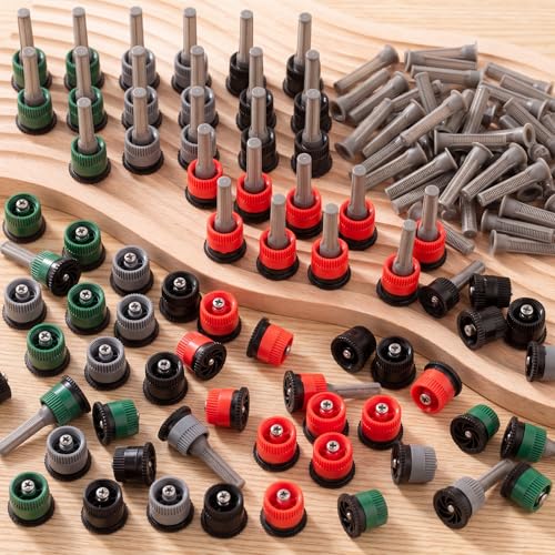Honoson 60 Pcs Variable Arc Nozzle Radius High Efficiency Replacement Pop up Sprinkler Sprayer Head Compatible with Rainbird, Hunter Orbit Pop-up Sprinkler (10/12/15/17 Van,Red,Green,Black,Gray) - color: Red, Green, Black, Gray, size: 10/12/15/17 Van