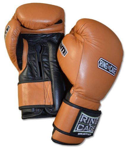 Ring to Cage 20oz, 22oz, 24oz Deluxe MiM-Foam Sparring Gloves - Safety Strap Boxing Training Gloves, for Boxing, MMA, Muay Thai, Kickboxing - color: Tan/Black, size: 18oz
