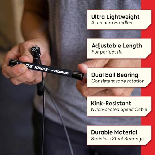 Elite Jumps Surge 3.0 Speed Jump Rope, Double Unders - color: Black, size: Surge 4.0